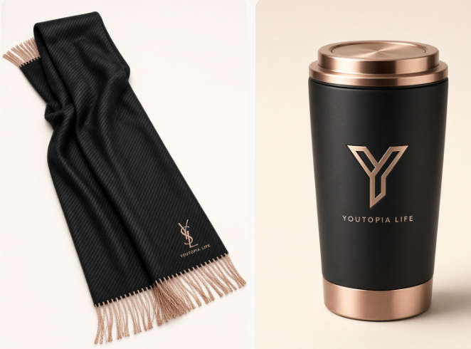 Scarf and travel cup concept boards